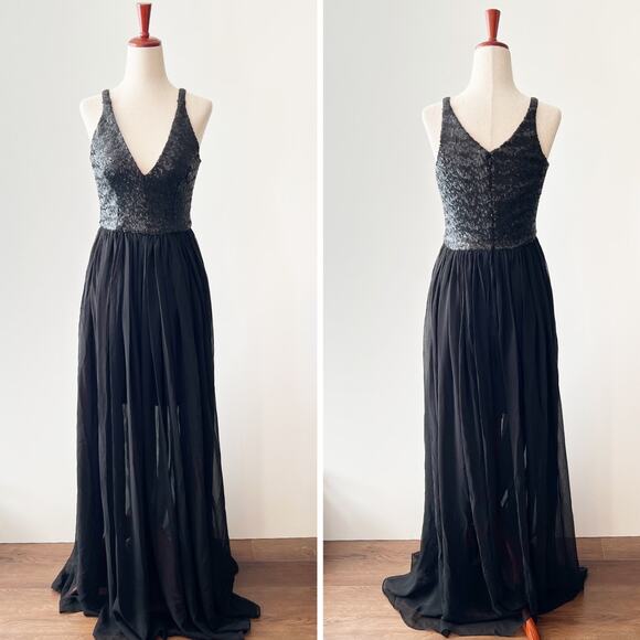 Dress the Population Black Sequin Chiffon Gown Size XS - Picture 1 of 7